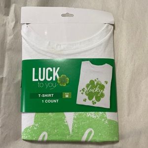 LUCK to you☘️ St Patricks Day graphic tee shirt with wird “lucky” on it: M, L